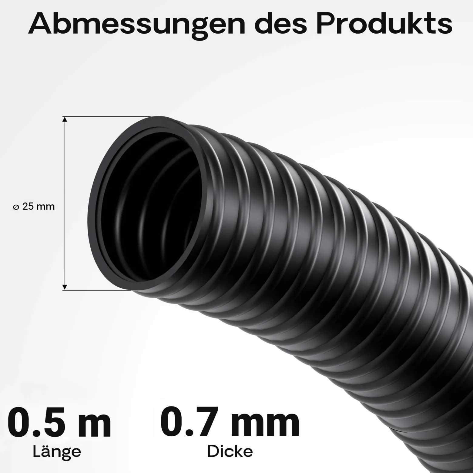Wiltec Flexibler Förderschlauch – Länge 0,5 m, Innendurchmesser 25 mm (1") – schwarz – Spiralschlauch mit Verstärkungsspirale – Saugschlauch für Entwässerung, Koi Teich, hydrolysebeständig