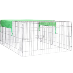Wiltec Freilaufgehege für Kleintiere, 144 x 116 x 58 cm, stabiles und sicheres Laufstallgitter mit Sonnenschutz und 1 Öffnung