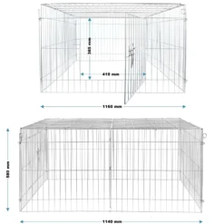 Wiltec Freilaufgehege für Kleintiere, 144 x 116 x 58 cm, stabiles und sicheres Laufstallgitter mit Sonnenschutz und 1 Öffnung