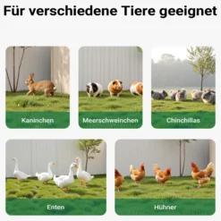 Wiltec Freilaufgehege für Kleintiere, 183 x 122 x 60 cm, stabiles und sicheres Laufstallgitter mit Sonnenschutz und 3 Öffnungen