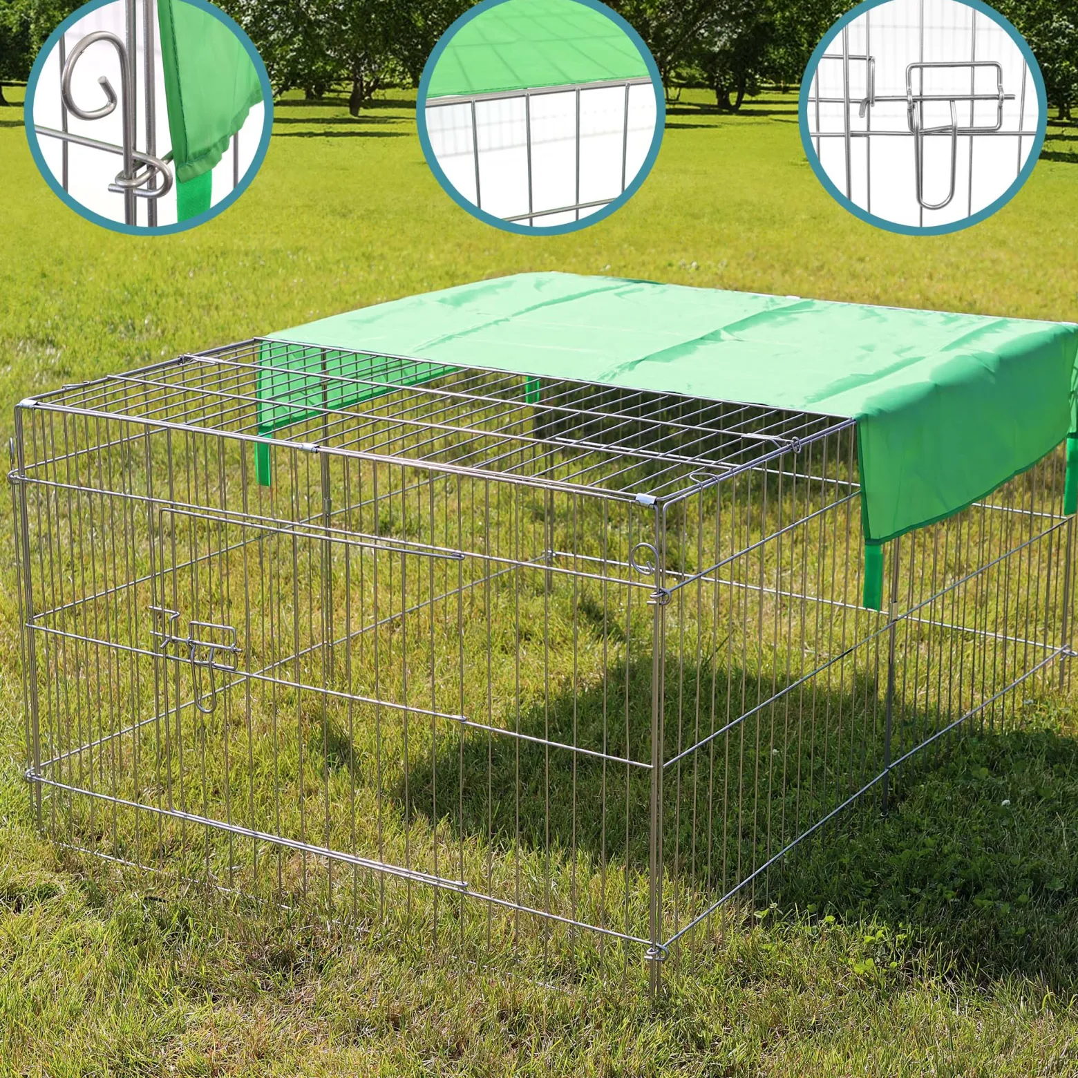 Wiltec Freilaufgehege für Kleintiere, 122 x 95 x 58 cm, stabiles und sicheres Laufstallgitter mit Sonnenschutz und 1 Öffnung