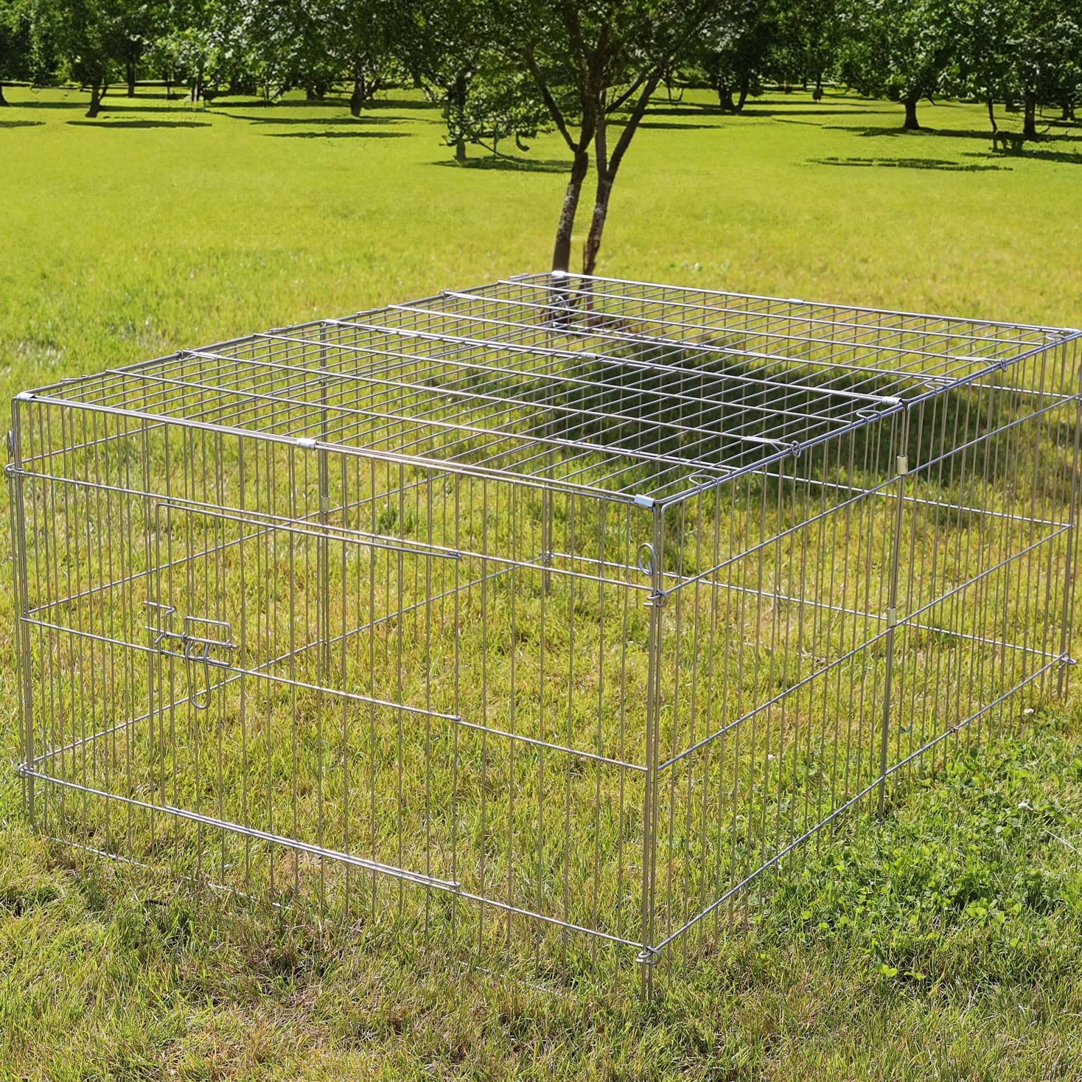 Wiltec Freilaufgehege für Kleintiere, 122 x 95 x 58 cm, stabiles und sicheres Laufstallgitter mit Sonnenschutz und 1 Öffnung