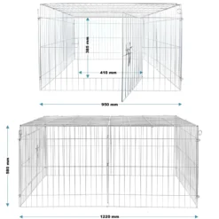 Wiltec Freilaufgehege für Kleintiere, 122 x 95 x 58 cm, stabiles und sicheres Laufstallgitter mit Sonnenschutz und 1 Öffnung