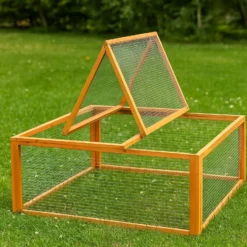 Wiltec Freilaufgehege Holz 1000 x 1000 x 450 mm, Quadrat Stall mit flexibler Abdeckung, Kleintierstall Kaninchen Hasen, Freigehege