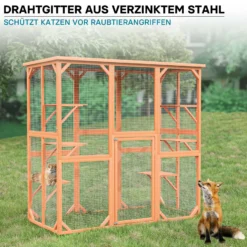 Wiltec Freilaufgehege Katzen 168 x 82 x 166,5 cm mit 6 Liegeflächen, wetterfestes Katzengehege Garten, Katzenhaus mit Drahtgitter und Bitumen Dach
