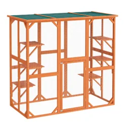 Wiltec Freilaufgehege Katzen 168 x 82 x 166,5 cm mit 6 Liegeflächen, wetterfestes Katzengehege Garten, Katzenhaus mit Drahtgitter und Bitumen Dach