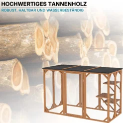 Wiltec Freilaufgehege Katzen 180 x 80 x 111,8 cm mit 3 Liegeflächen, wetterfestes Katzengehege Garten, Katzenhaus mit Drahtgitter und Bitumen Dach