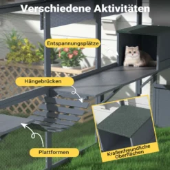 Wiltec Freilaufgehege Katzen 280 x 188 x 188 cm, Katzenfreigehege Holz, Außengehege verschiedene Ebenen, Katzengehege für Garten, Balkon