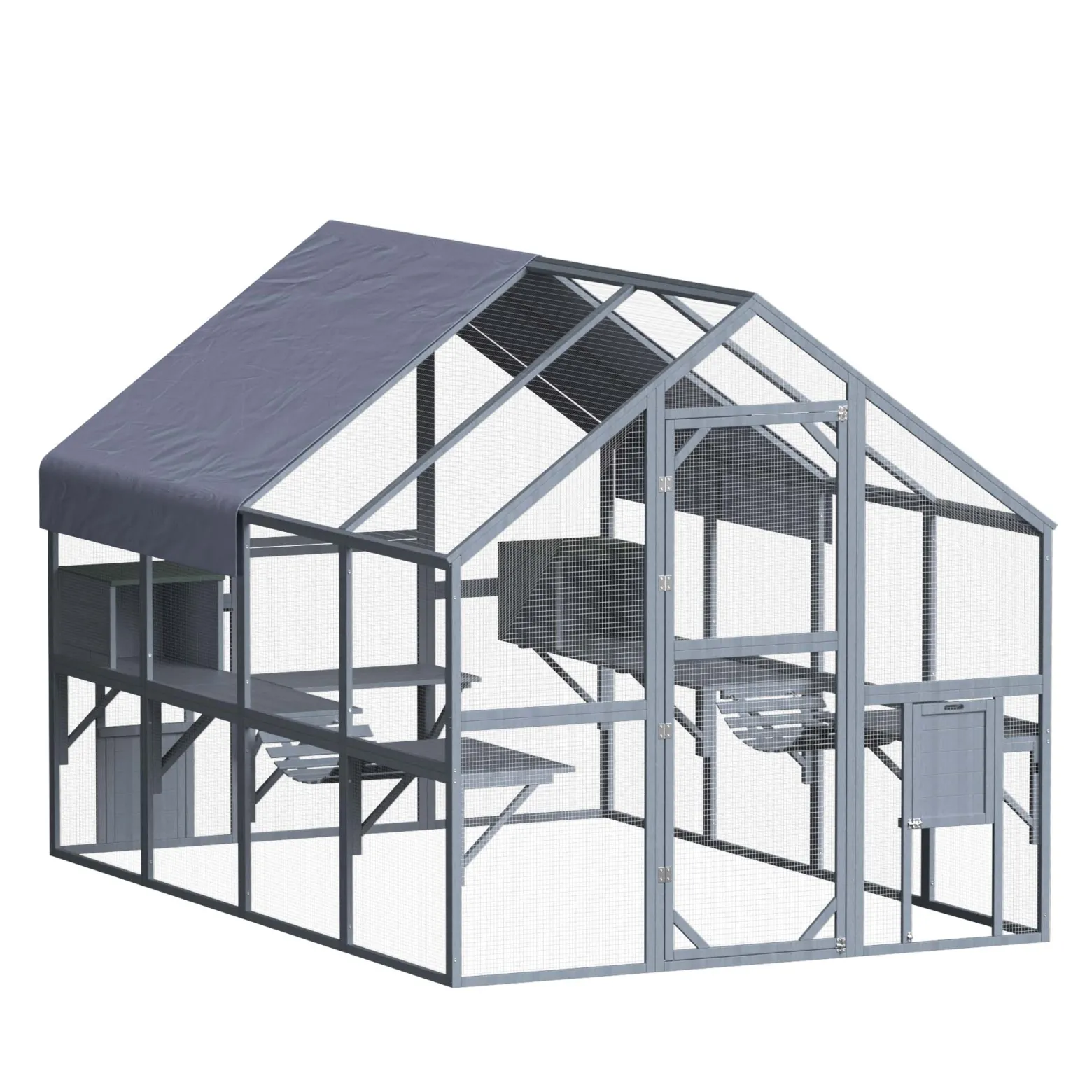 Wiltec Freilaufgehege Katzen 280 x 188 x 188 cm, Katzenfreigehege Holz, Außengehege verschiedene Ebenen, Katzengehege für Garten, Balkon