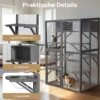 Wiltec Freilaufgehege Katzen 116 x 82 x 175,7 cm, Katzenfreigehege Holz mit PVC-Beschichtung, Außengehege 5 Ebenen, Katzengehege für Garten, Balkon