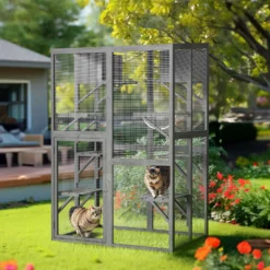 Wiltec Freilaufgehege Katzen 116 x 82 x 175,7 cm, Katzenfreigehege Holz mit PVC-Beschichtung, Außengehege 5 Ebenen, Katzengehege für Garten, Balkon