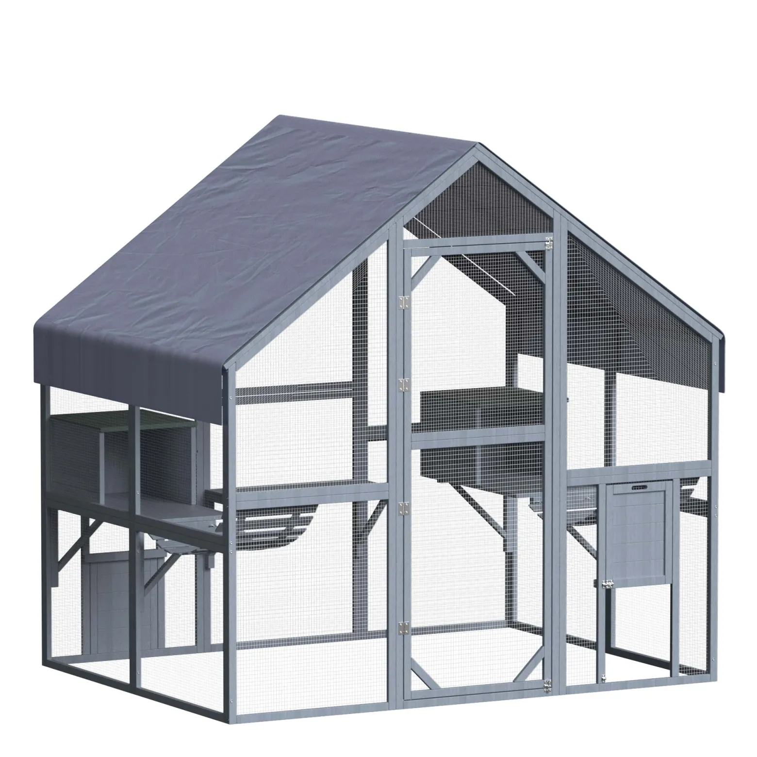 Wiltec Freilaufgehege Katzen 140 x 187 x 187 cm, Katzenfreigehege Holz, Außengehege verschiedene Ebenen, Katzengehege für Garten, Balkon