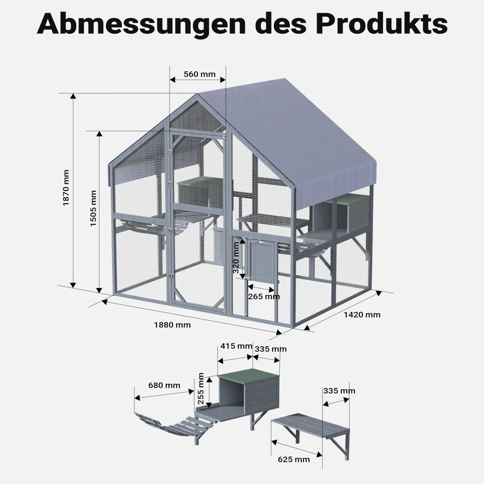 Wiltec Freilaufgehege Katzen 140 x 187 x 187 cm, Katzenfreigehege Holz, Außengehege verschiedene Ebenen, Katzengehege für Garten, Balkon