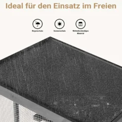 Wiltec Freilaufgehege Katzen 74 x 78 x 180 cm, Katzenfreigehege Tannenholz, Außengehege mehrere Ebenen und Rollen, Katzengehege für Garten, Balkon