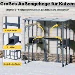 Wiltec Freilaufgehege Katzen 1705 x 925 x 1810 mm, Katzenfreigehege Holz mit Asphaltdach, Außengehege verschiedene Ebenen, Katzengehege für Garten, Balkon