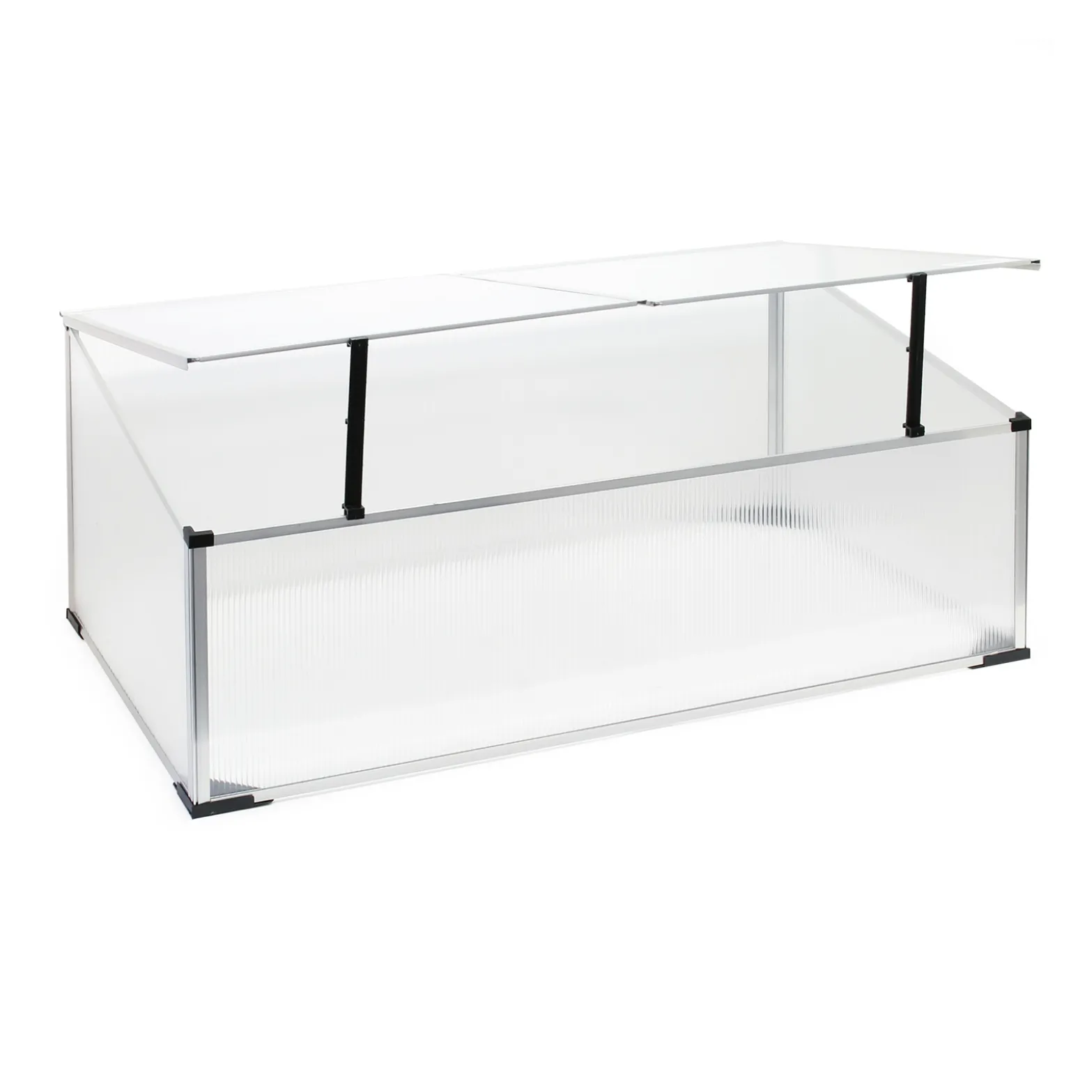 Wiltec Frühbeet Gewächshaus aus Aluminium, 100 x 60 x 40 cm, Gemüsebeet mit arretierbarem Dach und 2 Flügeln, witterungsbeständig, UV-Schutz