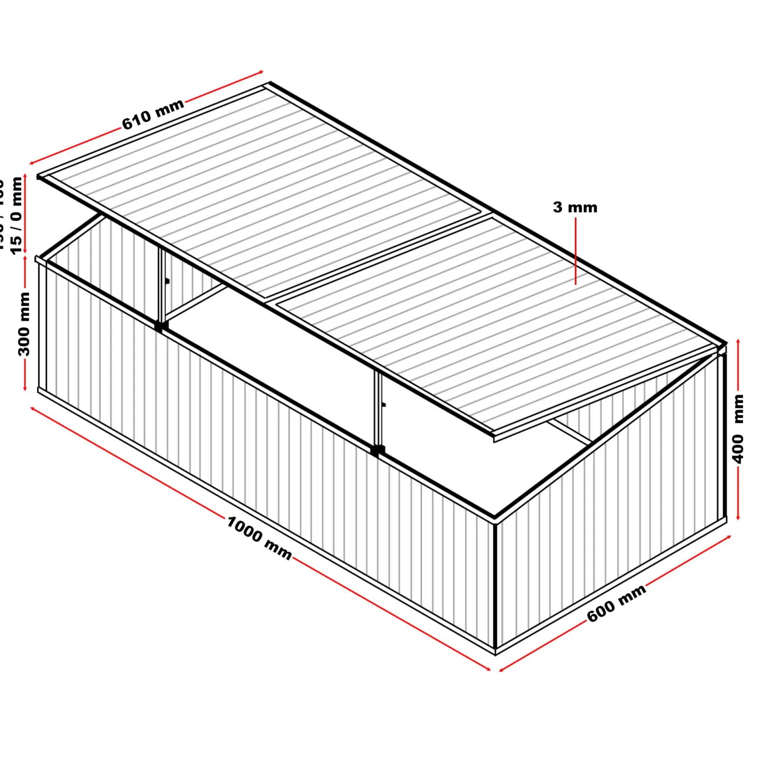 Wiltec Frühbeet Gewächshaus aus Aluminium, 100 x 60 x 40 cm, Gemüsebeet mit arretierbarem Dach und 2 Flügeln, witterungsbeständig, UV-Schutz