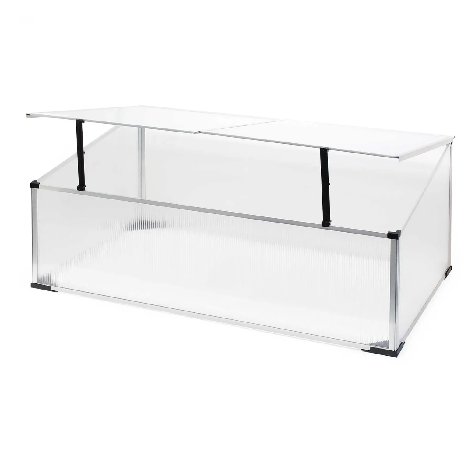 Wiltec Frühbeet Gewächshaus aus Aluminium, 100 x 60 x 40 cm, Gemüsebeet mit arretierbarem Dach und 2 Flügeln, witterungsbeständig, UV-Schutz