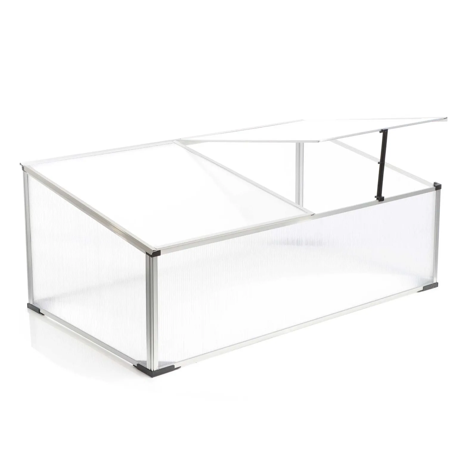 Wiltec Frühbeet Gewächshaus aus Aluminium, 100 x 60 x 40 cm, Gemüsebeet mit arretierbarem Dach und 2 Flügeln, witterungsbeständig, UV-Schutz