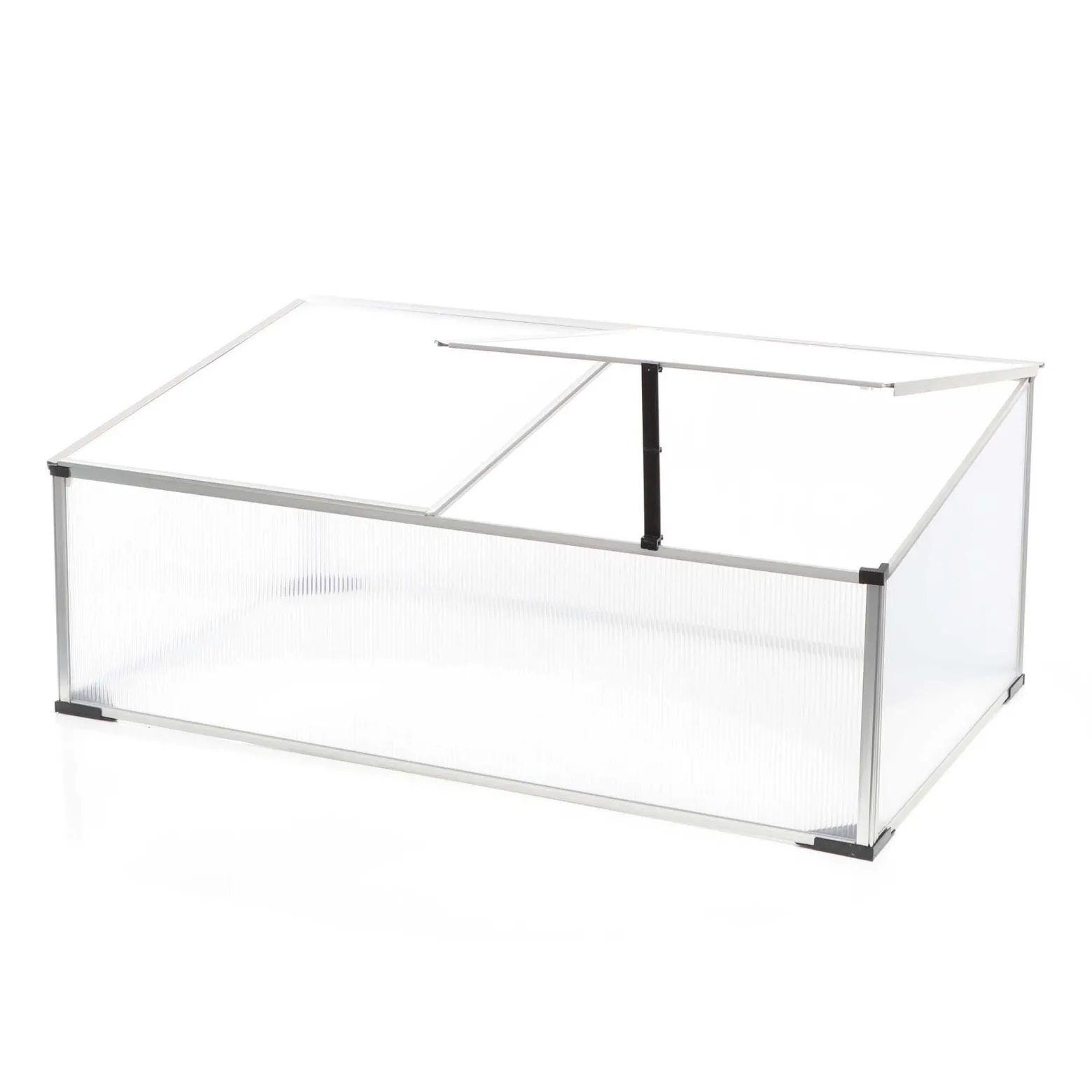 Wiltec Frühbeet Gewächshaus aus Aluminium, 100 x 60 x 40 cm, Gemüsebeet mit arretierbarem Dach und 2 Flügeln, witterungsbeständig, UV-Schutz
