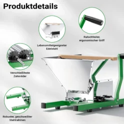 Wiltec Fruchtmühle mit 7 L Trichter, Obstmühle mit Handkurbel, Obstpresse für weiche Früchte wie Trauben und Beeren