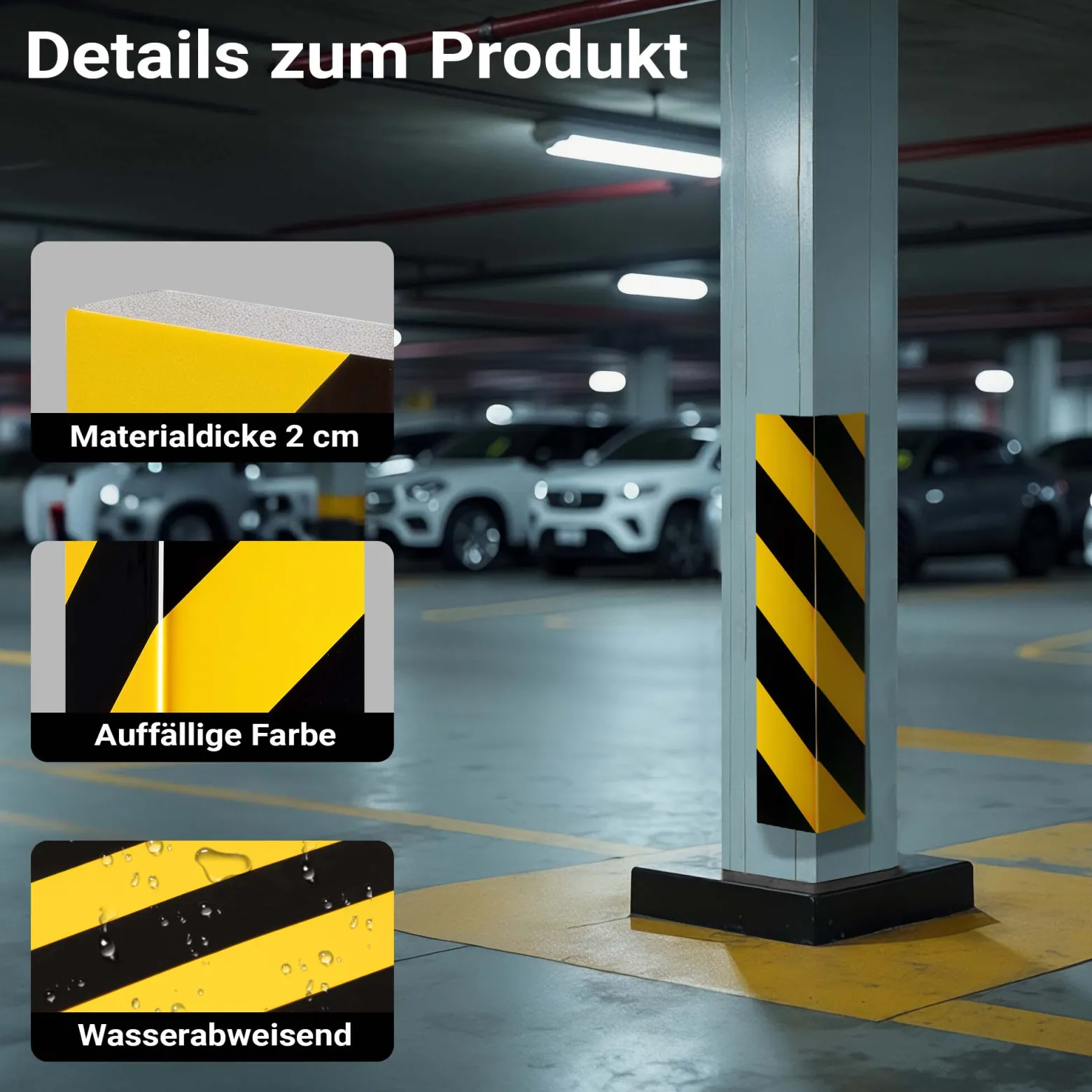Wiltec Garagen Wandschutz 400 x 75 x 20 mm 2 Stück, Selbstklebender Türkantenschutz für Ihr Auto aus robustem EVA-Material, Einparkhilfe Garage