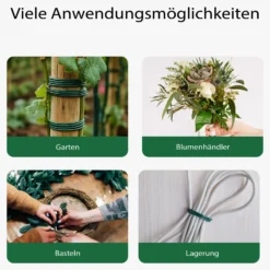 Wiltec Gartendraht grün Ø 2 mm x 50 m, Bindedraht Stahl verzinkt mit PVC-Beschichtung, Pflanzendraht mit Drahthalterung, flexibler Basteldraht