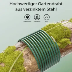 Wiltec Gartendraht grün Ø 2 mm x 50 m, Bindedraht Stahl verzinkt mit PVC-Beschichtung, Pflanzendraht mit Drahthalterung, flexibler Basteldraht