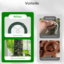 Wiltec Gartendraht grün Ø 2 mm x 50 m, Bindedraht Stahl verzinkt mit PVC-Beschichtung, Pflanzendraht mit Drahthalterung, flexibler Basteldraht