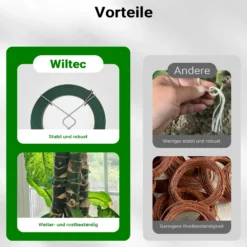 Wiltec Gartendraht grün Ø 1,6 mm x 50 m, Bindedraht Stahl verzinkt mit PVC-Beschichtung, Pflanzendraht mit Drahthalterung, flexibler Basteldraht