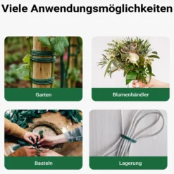 Wiltec Gartendraht grün Ø 1,6 mm x 50 m, Bindedraht Stahl verzinkt mit PVC-Beschichtung, Pflanzendraht mit Drahthalterung, flexibler Basteldraht