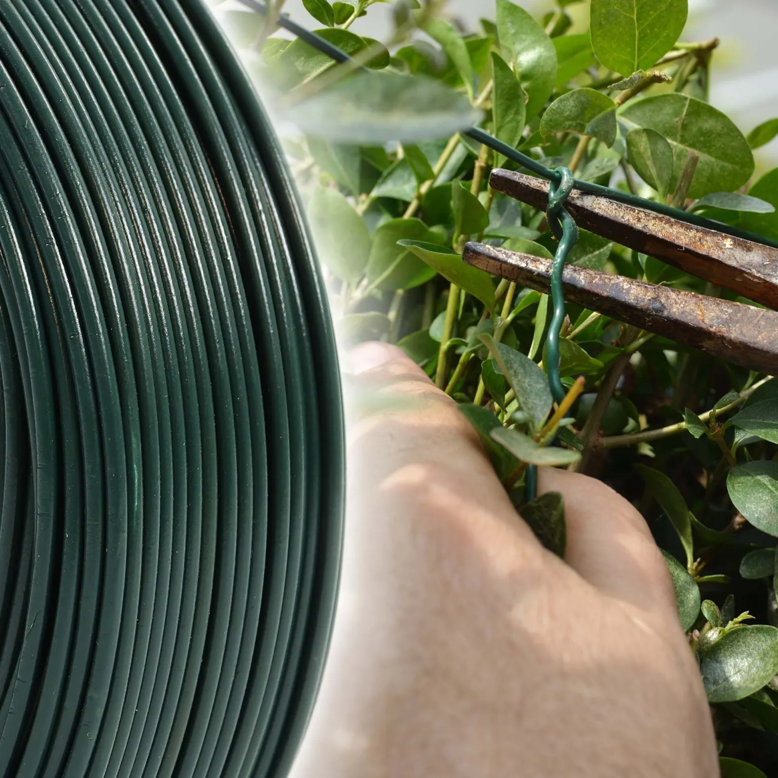 Wiltec Gartendraht grün Ø 1,15 mm x 50 m, Bindedraht Stahl verzinkt mit PVC-Beschichtung, Pflanzendraht mit Drahthalterung, flexibler Basteldraht