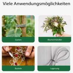Wiltec Gartendraht Ø 1,5 mm, Wickeldraht 50 m, Bindedraht Stahl verzinkt, Pflanzendraht mit Abrollspinne, flexibler Basteldraht vielseitig