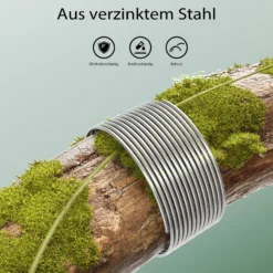 Wiltec Gartendraht Ø 1,5 mm, Wickeldraht 50 m, Bindedraht Stahl verzinkt, Pflanzendraht mit Abrollspinne, flexibler Basteldraht vielseitig