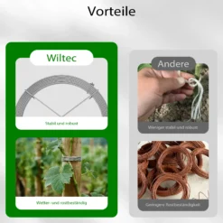 Wiltec Gartendraht Ø 1,5 mm, Wickeldraht 50 m, Bindedraht Stahl verzinkt, Pflanzendraht mit Abrollspinne, flexibler Basteldraht vielseitig