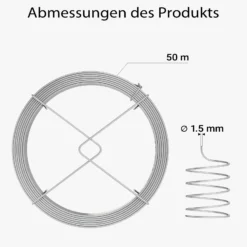 Wiltec Gartendraht Ø 1,5 mm, Wickeldraht 50 m, Bindedraht Stahl verzinkt, Pflanzendraht mit Abrollspinne, flexibler Basteldraht vielseitig