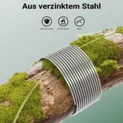 Wiltec Gartendraht Ø 1,8 mm, Wickeldraht 50 m, Bindedraht Stahl verzinkt, Pflanzendraht mit Abrollspinne, flexibler Basteldraht vielseitig