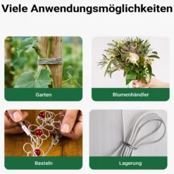 Wiltec Gartendraht Ø 1,8 mm, Wickeldraht 50 m, Bindedraht Stahl verzinkt, Pflanzendraht mit Abrollspinne, flexibler Basteldraht vielseitig