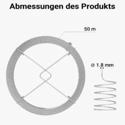 Wiltec Gartendraht Ø 1,8 mm, Wickeldraht 50 m, Bindedraht Stahl verzinkt, Pflanzendraht mit Abrollspinne, flexibler Basteldraht vielseitig