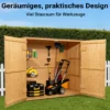 Wiltec Gartenhaus mit Doppeltür in Naturfarbe Holz 136 x 58 x 127 cm Gerätehaus für den Garten Geräteschuppen Gartenschrank Geräteschrank