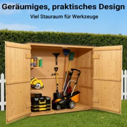 Wiltec Gartenhaus mit Doppeltür in Naturfarbe Holz 136 x 58 x 127 cm Gerätehaus für den Garten Geräteschuppen Gartenschrank Geräteschrank
