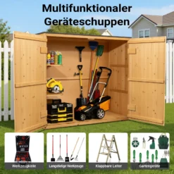 Wiltec Gartenhaus mit Doppeltür in Naturfarbe Holz 136 x 58 x 127 cm Gerätehaus für den Garten Geräteschuppen Gartenschrank Geräteschrank