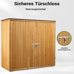 Wiltec Gartenhaus mit Doppeltür in Naturfarbe Holz 136 x 58 x 127 cm Gerätehaus für den Garten Geräteschuppen Gartenschrank Geräteschrank