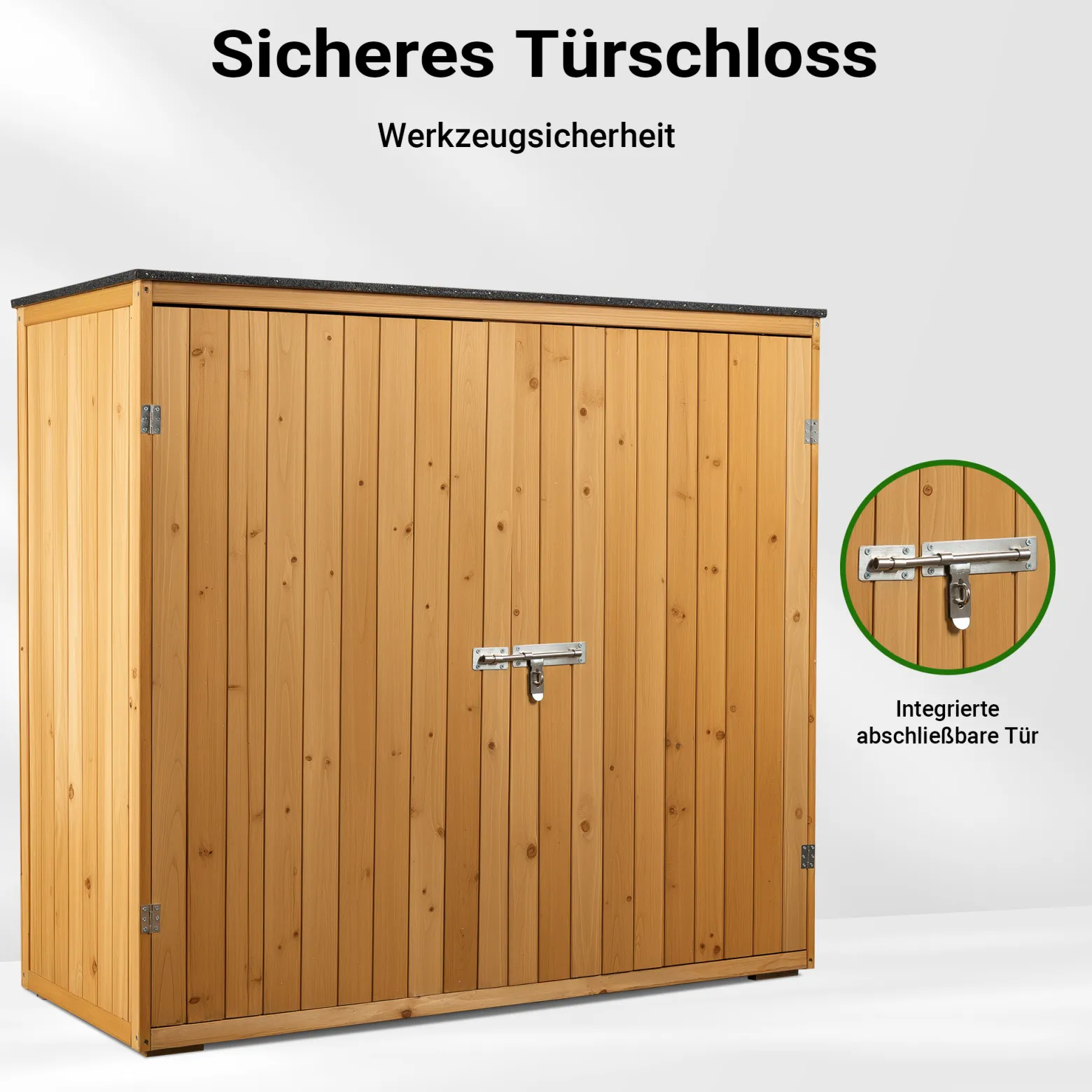 Wiltec Gartenhaus mit Doppeltür in Naturfarbe Holz 136 x 58 x 127 cm Gerätehaus für den Garten Geräteschuppen Gartenschrank Geräteschrank