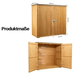 Wiltec Gartenhaus mit Doppeltür in Naturfarbe Holz 136 x 58 x 127 cm Gerätehaus für den Garten Geräteschuppen Gartenschrank Geräteschrank