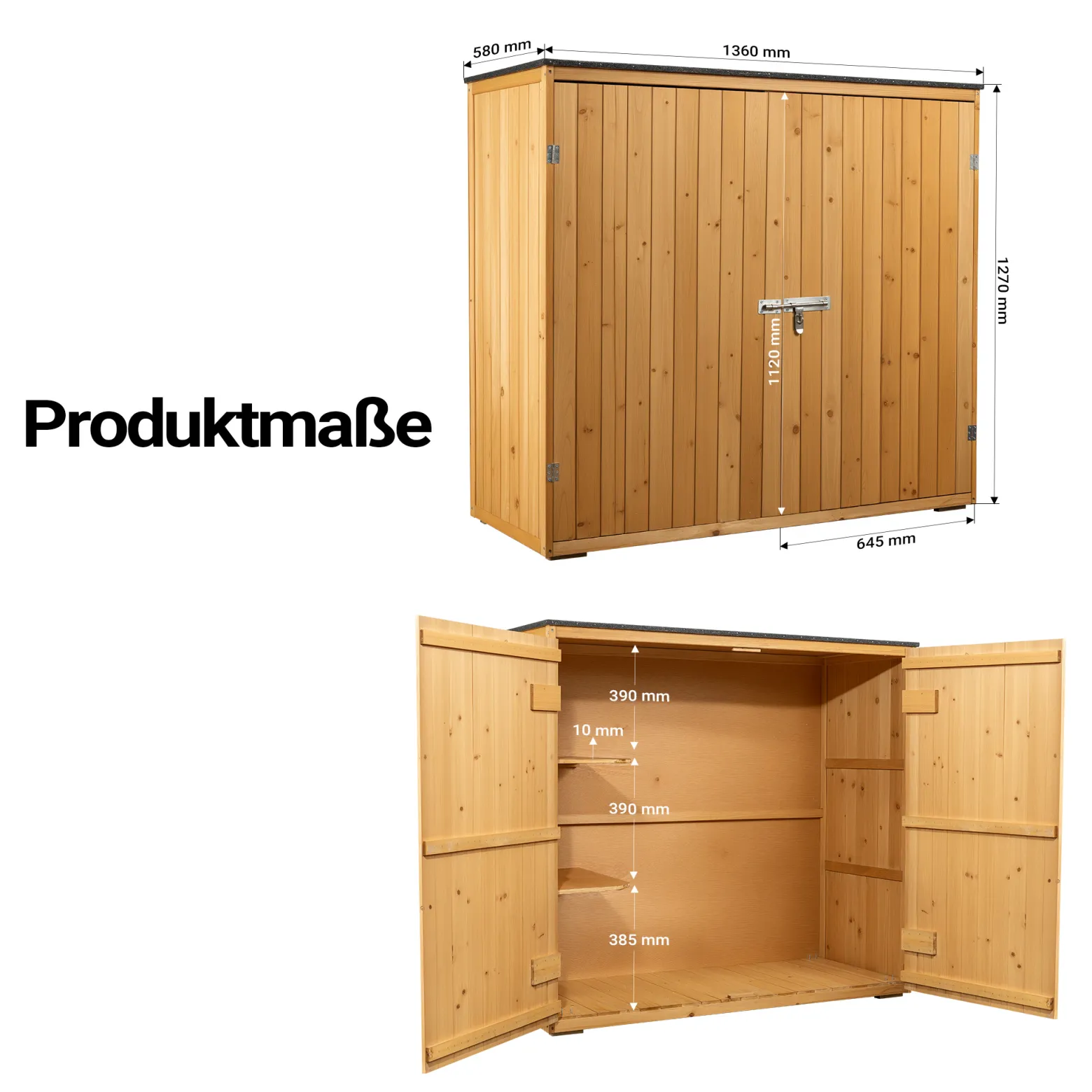 Wiltec Gartenhaus mit Doppeltür in Naturfarbe Holz 136 x 58 x 127 cm Gerätehaus für den Garten Geräteschuppen Gartenschrank Geräteschrank