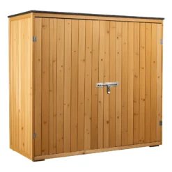 Wiltec Gartenhaus mit Doppeltür in Naturfarbe Holz 136 x 58 x 127 cm Gerätehaus für den Garten Geräteschuppen Gartenschrank Geräteschrank