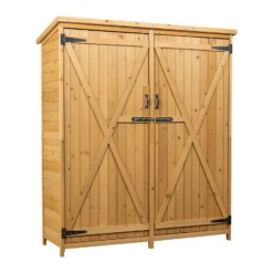 Wiltec Gartenhaus mit 2-flügelige Tür 1350x500x1540mm aus Fichtenholz mit Bitumendach für Garten, Terrasse & Balkon Gerätehaus Geräteschuppen Holzhaus Werkzeugschrank