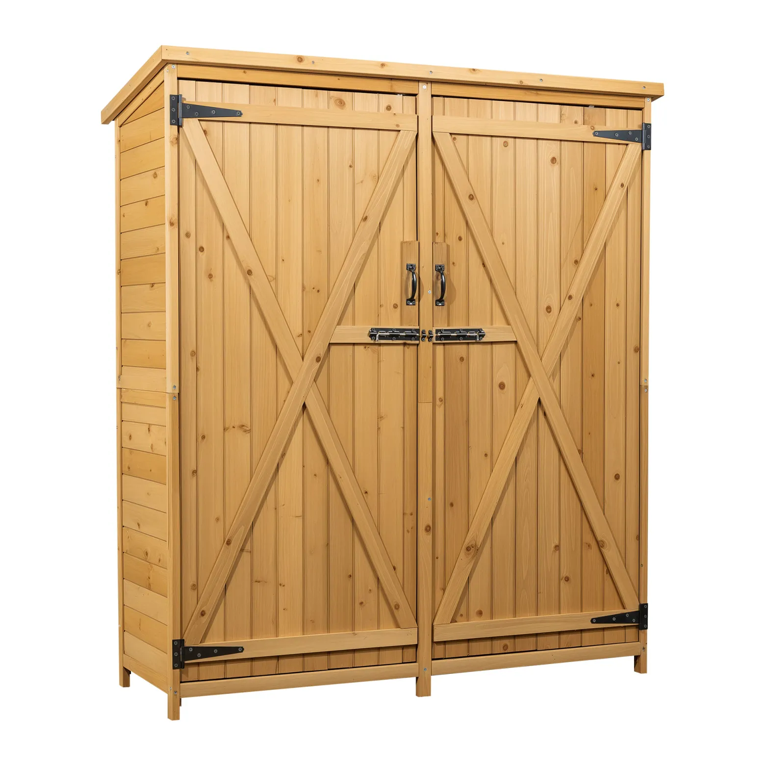 Wiltec Gartenhaus mit 2-flügelige Tür 1350x500x1540mm aus Fichtenholz mit Bitumendach für Garten, Terrasse & Balkon Gerätehaus Geräteschuppen Holzhaus Werkzeugschrank