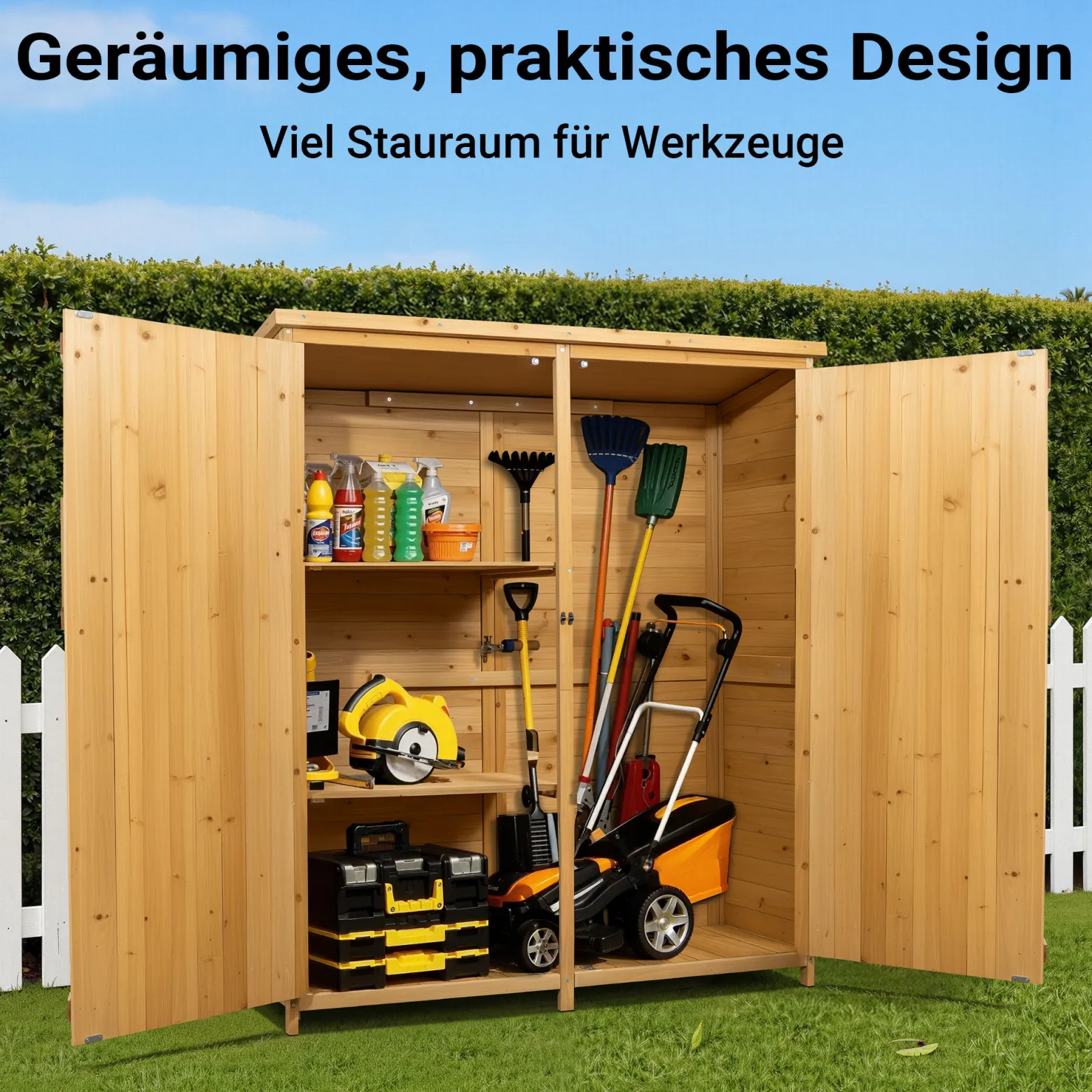 Wiltec Gartenhaus mit 2-flügelige Tür 1350x500x1540mm aus Fichtenholz mit Bitumendach für Garten, Terrasse & Balkon Gerätehaus Geräteschuppen Holzhaus Werkzeugschrank